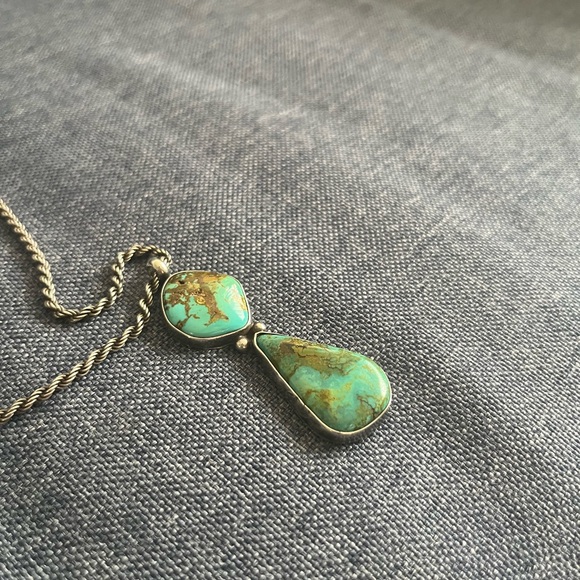 Turquoise and Gold Double Pendant Necklace - Picture 2 of 10